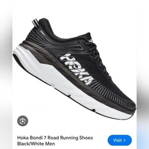 Hoka Bondi 7 Men’s Size 9 Black White Road Running Shoes | Max Cushion
